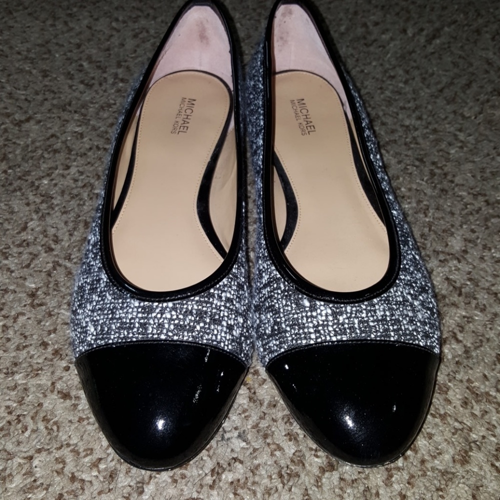 Michael Kors MK Sabrina flats shoes tweed chain.